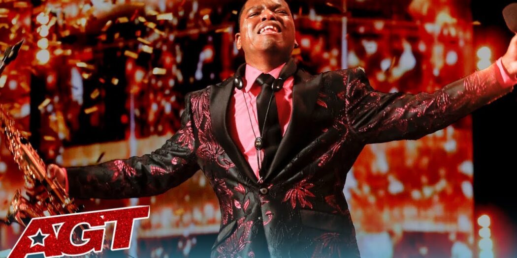 Avery Dixon playing saxophone on America's Got Talent 2022