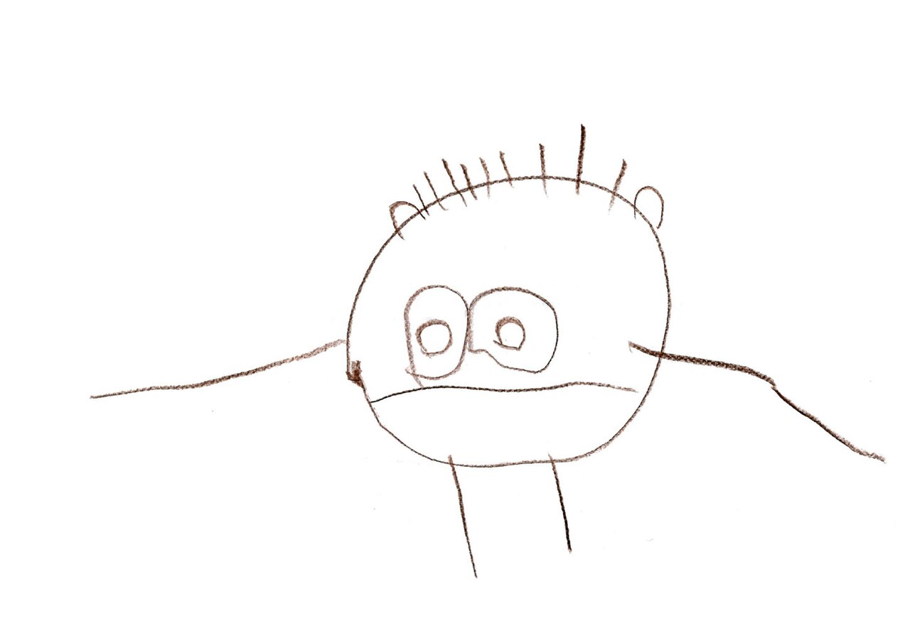 A child's crayon drawing on paper