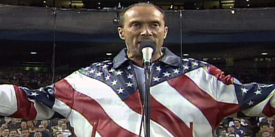 Lee Greenwood singing God Bless the USA at Yankee Stadium before Game 4 of the 2001 World Series