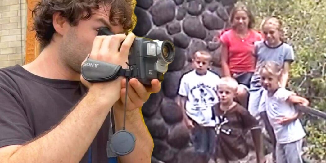 Man watching old family home movies found on a vintage video camera bought on eBay