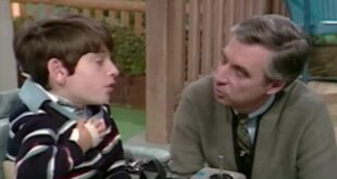 Mister Rogers talks with young Jeff Erlanger in his wheelchair on Mister Rogers' Neighborhood