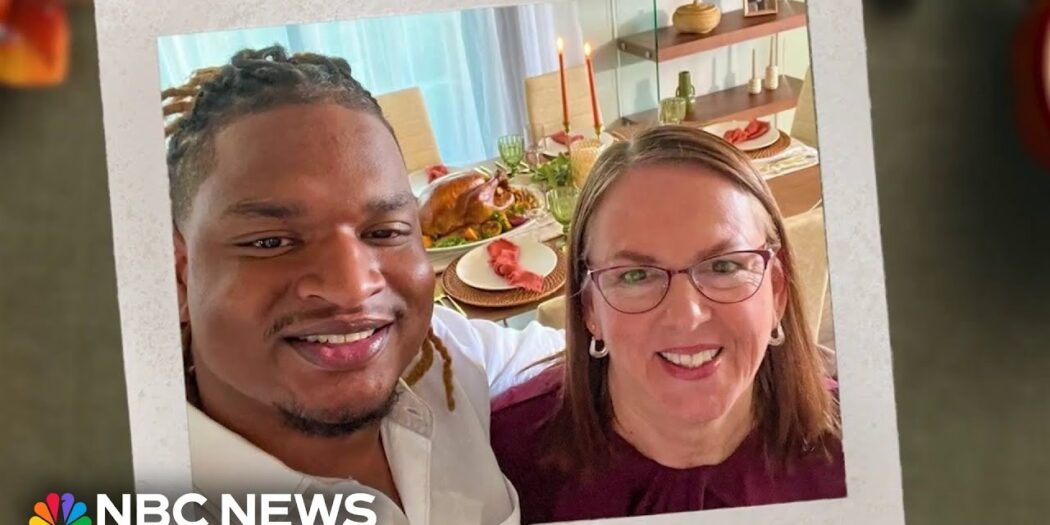 Wanda Dench and Jamal Hinton smiling together at Thanksgiving