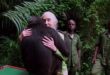 Wounda the chimpanzee hugging Jane Goodall after her release in the Republic of Congo